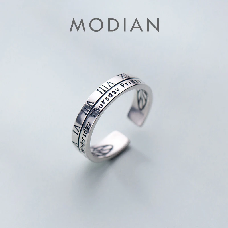 Modian Real 925 Sterling Silver Engrave Roman Numerals and Week Adjustable Finger Ring For Women Vintage Ring Fine Jewelry
Modian Real 925 Sterling Silver Engrave Roman Numerals and Week Adjustable Finger Ring For Women Vintage Ring Fine Jewelry