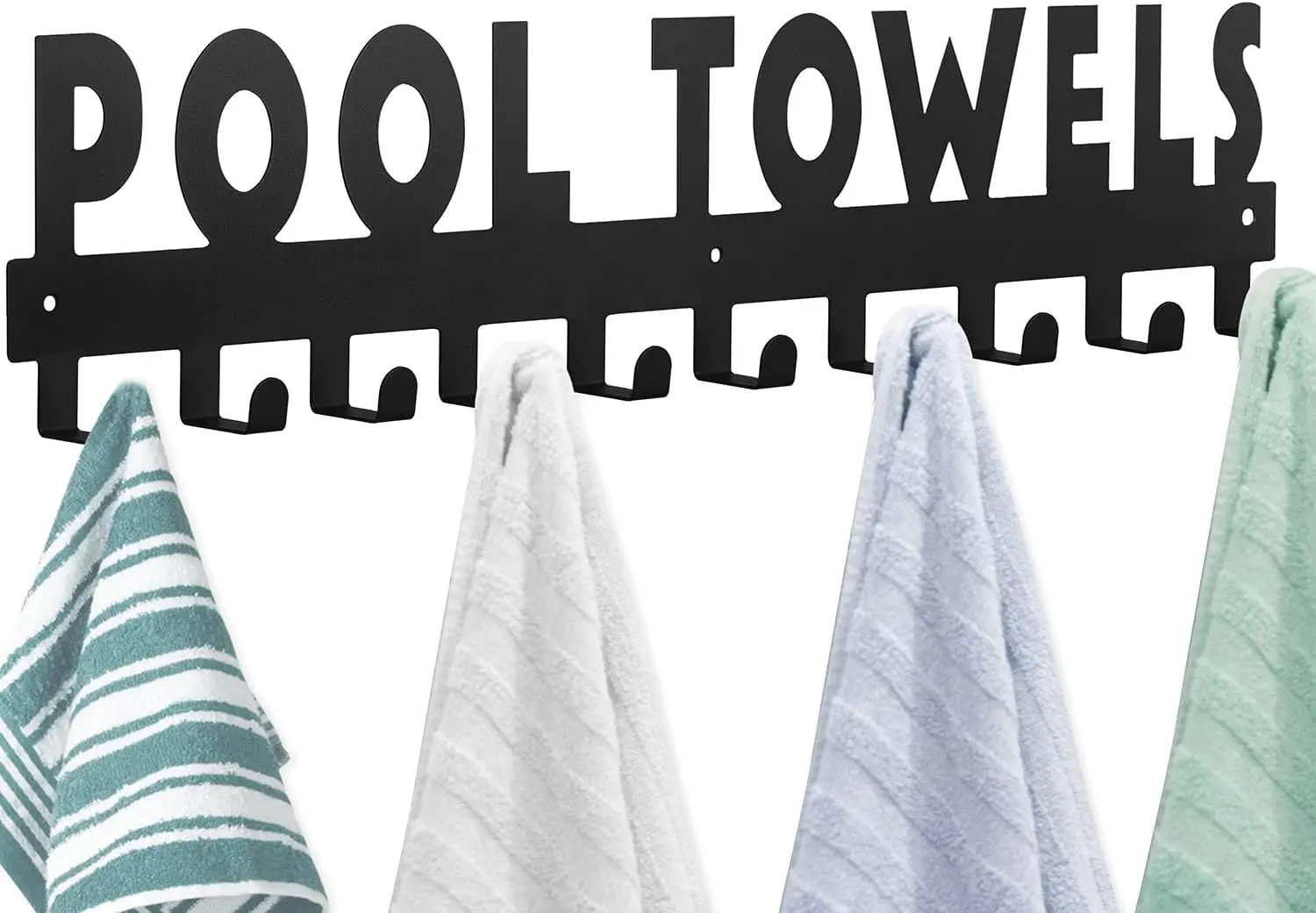 Large Pool Towel Rack with 10 Hooks for Bathroom Wall Mount, Carbon Steel Hanger Organizer for Towels, Robes, Coats, and Bags
Large Pool Towel Rack with 10 Hooks for Bathroom Wall Mount, Carbon Steel Hanger Organizer for Towels, Robes, Coats, and Bags