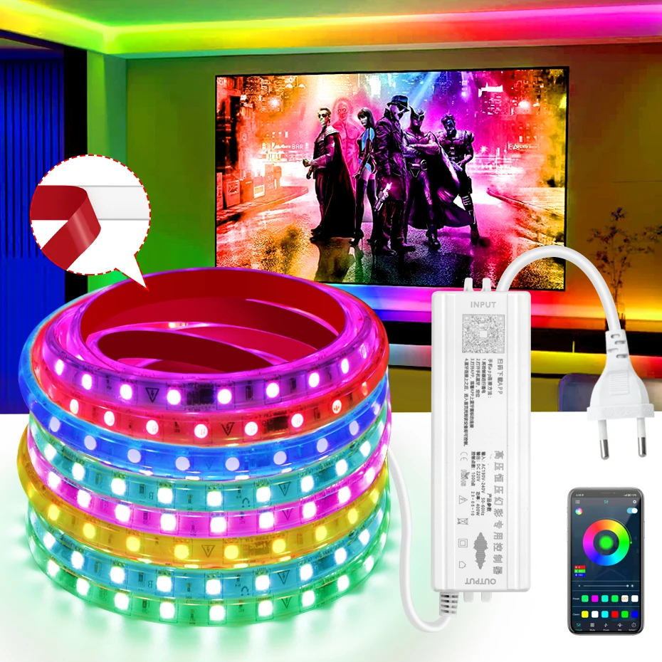 Умная водонепроницаемая светодиодная лента 220 В RGBIC, фотоклейкая лента RGB 5050 без мерцания, полноцветное светодиодное освещение, уличное и комнатное украшение
Умная водонепроницаемая светодиодная лента 220 В RGBIC, фотоклейкая лента RGB 5050 без мерцания, полноцветное светодиодное освещение, уличное и комнатное украшение