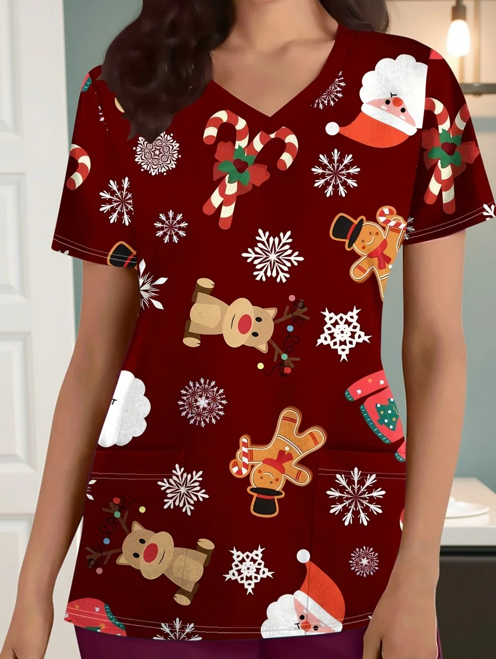 Клиническая униформа, женская конфета, Санта-Клаус с принтом, рождественские скрабы с v-образным вырезом, женская модная хирургическая униформа с короткими рукавами, женская
Клиническая униформа, женская конфета, Санта-Клаус с принтом, рождественские скрабы с v-образным вырезом, женская модная хирургическая униформа с короткими рукавами, женская