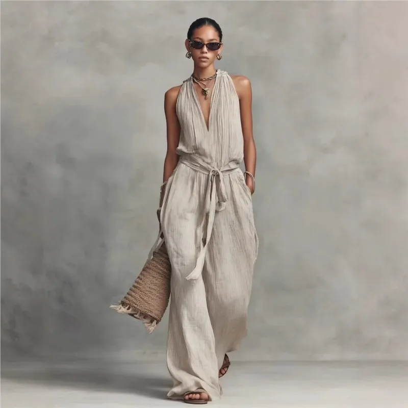 Women's Jumpsuit Lace-up Sleeveless Halter V-neck Wide-leg Pants 2026 Spring And Summer New Casual Fashion Solid Color Jumpsuit
Women's Jumpsuit Lace-up Sleeveless Halter V-neck Wide-leg Pants 2026 Spring And Summer New Casual Fashion Solid Color Jumpsuit