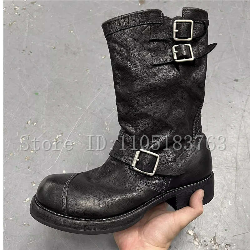 Vintage Big Toe Black Leather Motorcycle Boots Men New Fashion Buckle Strap Mid Calf Knight Boots Western Cowboy Shoes
Vintage Big Toe Black Leather Motorcycle Boots Men New Fashion Buckle Strap Mid Calf Knight Boots Western Cowboy Shoes