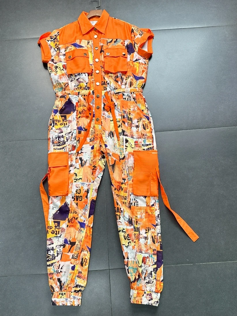 Trendy Streetwear Loose Fit Orange Cargo Jumpsuit with Big Pockets Print Workwear Style Long Pants High Waist Women's Suit
Trendy Streetwear Loose Fit Orange Cargo Jumpsuit with Big Pockets Print Workwear Style Long Pants High Waist Women's Suit