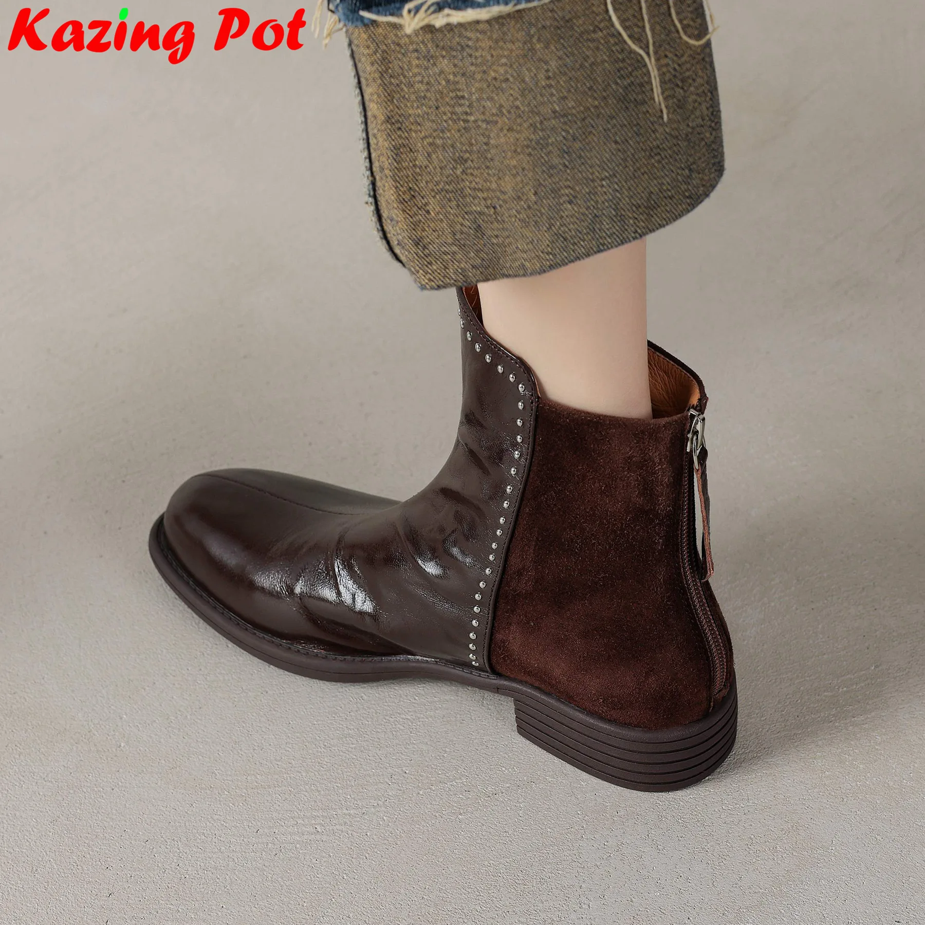 Krazing Pot Plus Size Genuine Leather Round Toe Chunky Heels Modern Boots Winter Warm Shoes Rivets Retro Brand Women Ankle Boots
Krazing Pot Plus Size Genuine Leather Round Toe Chunky Heels Modern Boots Winter Warm Shoes Rivets Retro Brand Women Ankle Boots