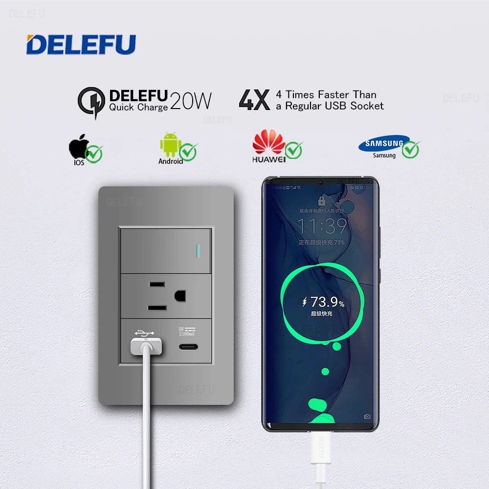 Огнестойкая панель DELEFU серого цвета, 118 мм, мексиканский стандартный американский настенный выключатель C-типа, быстрая зарядка телефона CAT5, CAT6
Огнестойкая панель DELEFU серого цвета, 118 мм, мексиканский стандартный американский настенный выключатель C-типа, быстрая зарядка телефона CAT5, CAT6