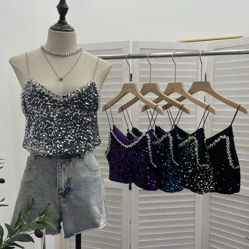 sparkling sequins sexy short suspender vest female camis crop top women
sparkling sequins sexy short suspender vest female camis crop top women
