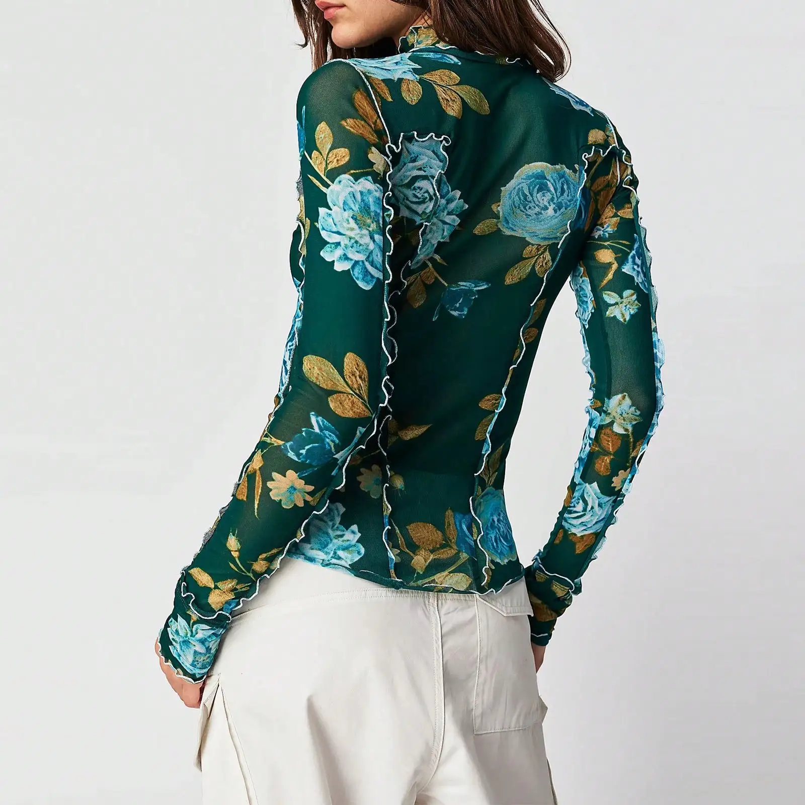 Women's Sheer Floral Print Long Sleeve Mesh Top Mock Neck Crop Blouse
Women's Sheer Floral Print Long Sleeve Mesh Top Mock Neck Crop Blouse