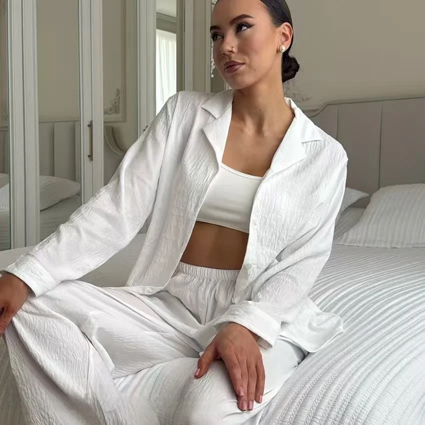 Loose Long Sleeve Pure Color Home Clothes Top And Pants Set Youth Casual Style Comfortable Breathable Thin Fabric Autumn Season
Loose Long Sleeve Pure Color Home Clothes Top And Pants Set Youth Casual Style Comfortable Breathable Thin Fabric Autumn Season