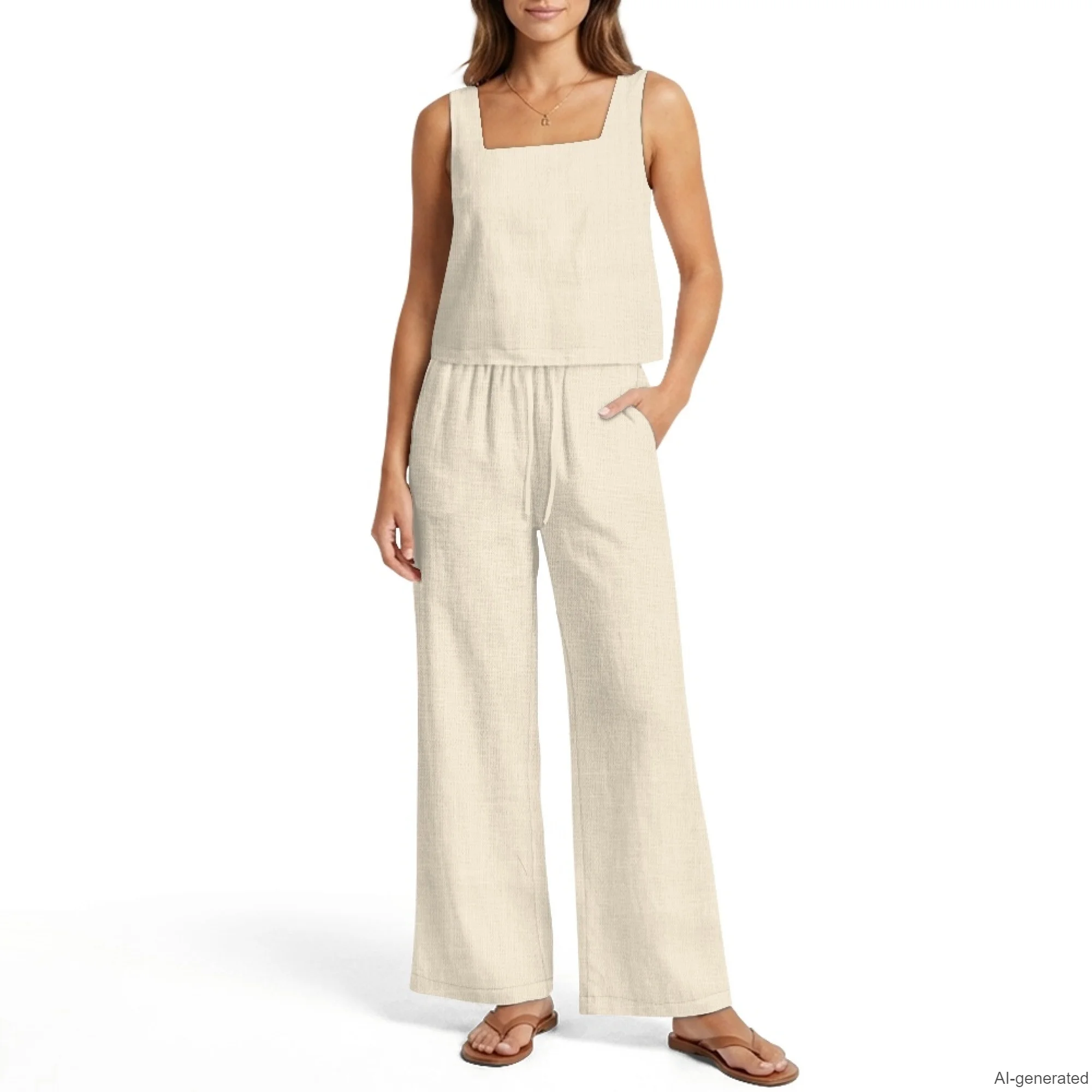 INSTANTARTS Women's Vest Wide-Leg Pants Linen Suit 2 Pc Business Casual Outfits Solid Beige Sleeveless Vest Wide Leg Pants S-2XL
INSTANTARTS Women's Vest Wide-Leg Pants Linen Suit 2 Pc Business Casual Outfits Solid Beige Sleeveless Vest Wide Leg Pants S-2XL