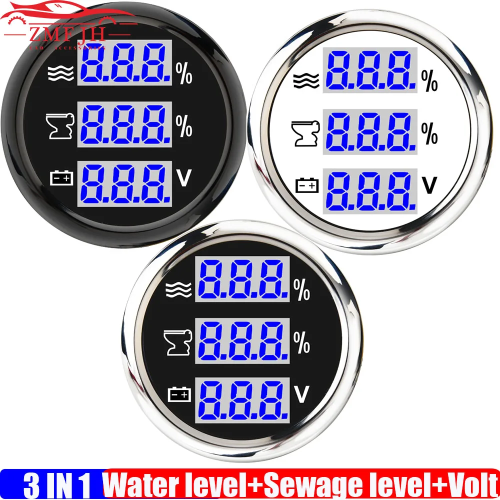 Digital 52mm Gauge Blue LED 3 IN 1 Water Level Gauge+Sewage Level Gauge+Voltmeter Alarm 0-190 ohm for Car Marine Yacht DC12V24V 
Digital 52mm Gauge Blue LED 3 IN 1 Water Level Gauge+Sewage Level Gauge+Voltmeter Alarm 0-190 ohm for Car Marine Yacht DC12V24V