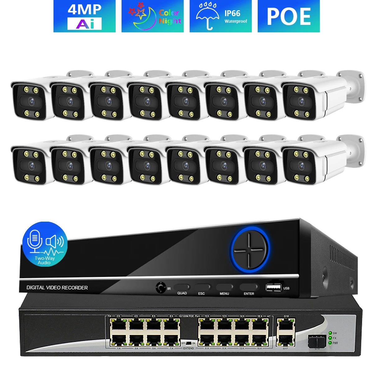 TOPROHOMIE H.265 + 16CH 4K HDMI NVR 4MP Ai цветная Ночная водонепроницаемая IP-камера POE kit 4MP Двусторонняя аудиосвязь система безопасности ТБ
TOPROHOMIE H.265 + 16CH 4K HDMI NVR 4MP Ai цветная Ночная водонепроницаемая IP-камера POE kit 4MP Двусторонняя аудиосвязь система безопасности ТБ