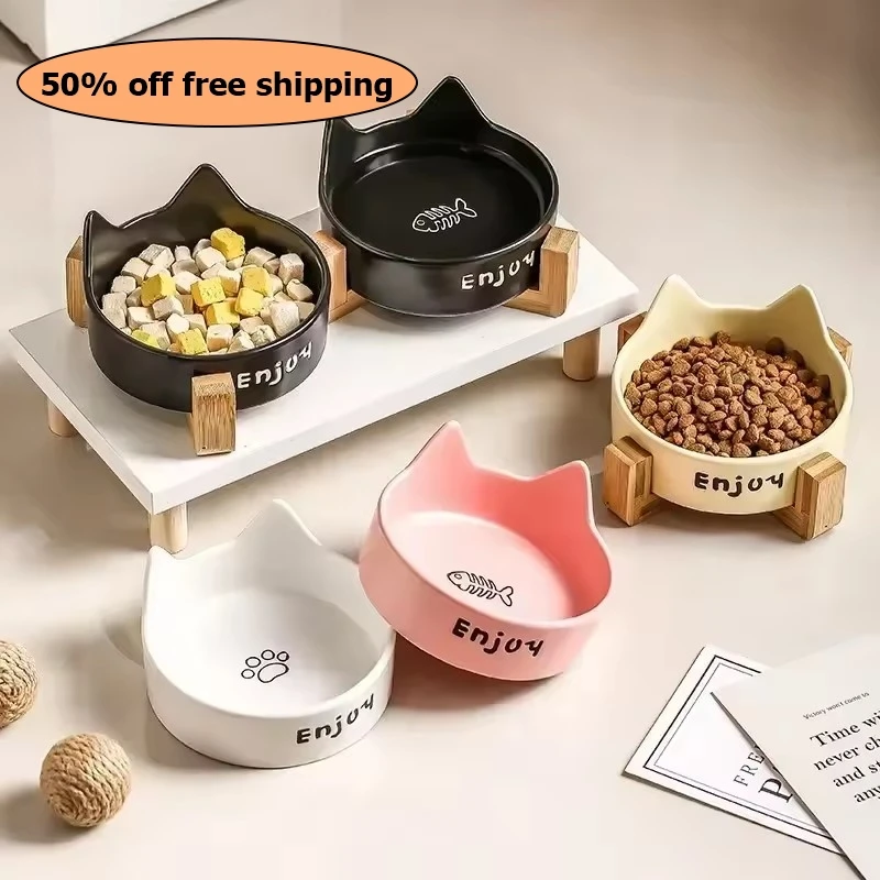Ceramic Double Bowl Pet Cat Bowl Anti-Slip Heightened Bamboo Table Feeding Bowl Pet Supplies Water Feeders Free shipping
Ceramic Double Bowl Pet Cat Bowl Anti-Slip Heightened Bamboo Table Feeding Bowl Pet Supplies Water Feeders Free shipping