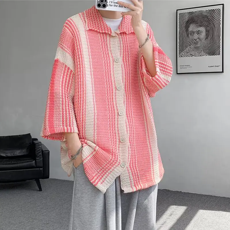 Summer Knitted Cardigan Short Sleeve Rainbow Color Block Striped Harajuku Style Casual Lightweight Sun Protection Shirt Unisex
Summer Knitted Cardigan Short Sleeve Rainbow Color Block Striped Harajuku Style Casual Lightweight Sun Protection Shirt Unisex
