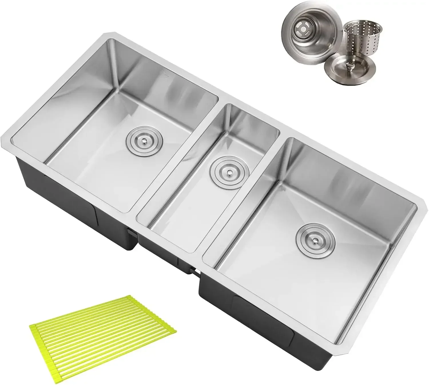 CozyBlock 42 in. x 20 in. x 10 in. 16-Gauge Stainless Steel Undermount Triple Bowl Kitchen Sink with Silicon Dishrack and Strain
CozyBlock 42 in. x 20 in. x 10 in. 16-Gauge Stainless Steel Undermount Triple Bowl Kitchen Sink with Silicon Dishrack and Strain