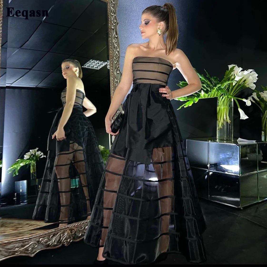 Simple Black Organza Prom Dresses Strapless Short Lining Evening Dress Floor Length Women Formal Special Occasion Party Gowns
Simple Black Organza Prom Dresses Strapless Short Lining Evening Dress Floor Length Women Formal Special Occasion Party Gowns