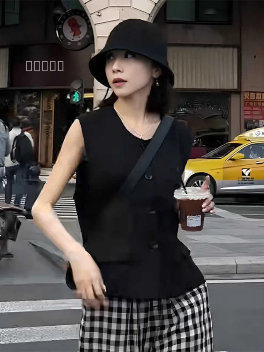 Retro Hong Kong Sle Slimming Vest Top Casual Single Button Svel Open Cardigan Women's Faion Summer round Ne
Retro Hong Kong Sle Slimming Vest Top Casual Single Button Svel Open Cardigan Women's Faion Summer round Ne