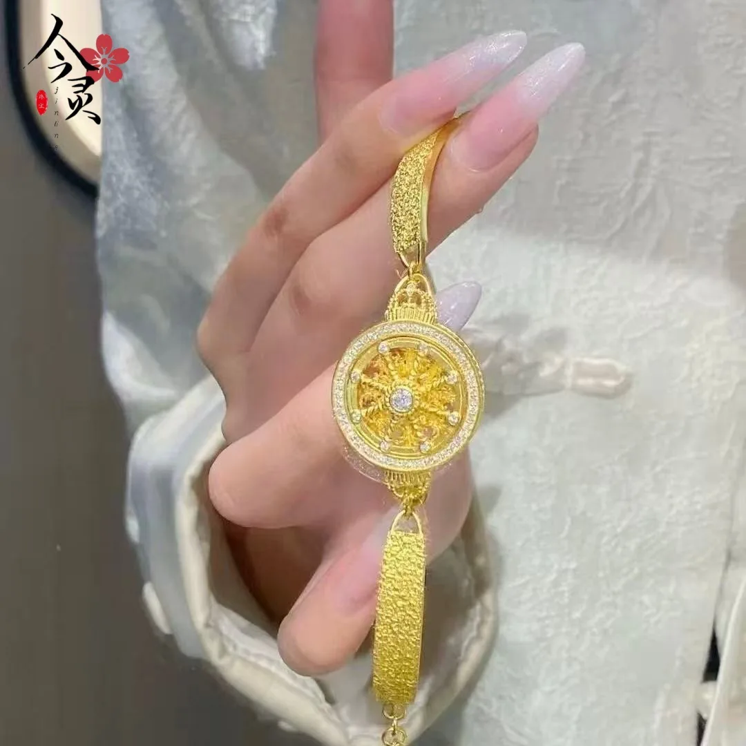 9999 24K real gold dot diamond transport star wheel strap bracelet lucky rotatable hollow compass bracelet gold jewelry
9999 24K real gold dot diamond transport star wheel strap bracelet lucky rotatable hollow compass bracelet gold jewelry