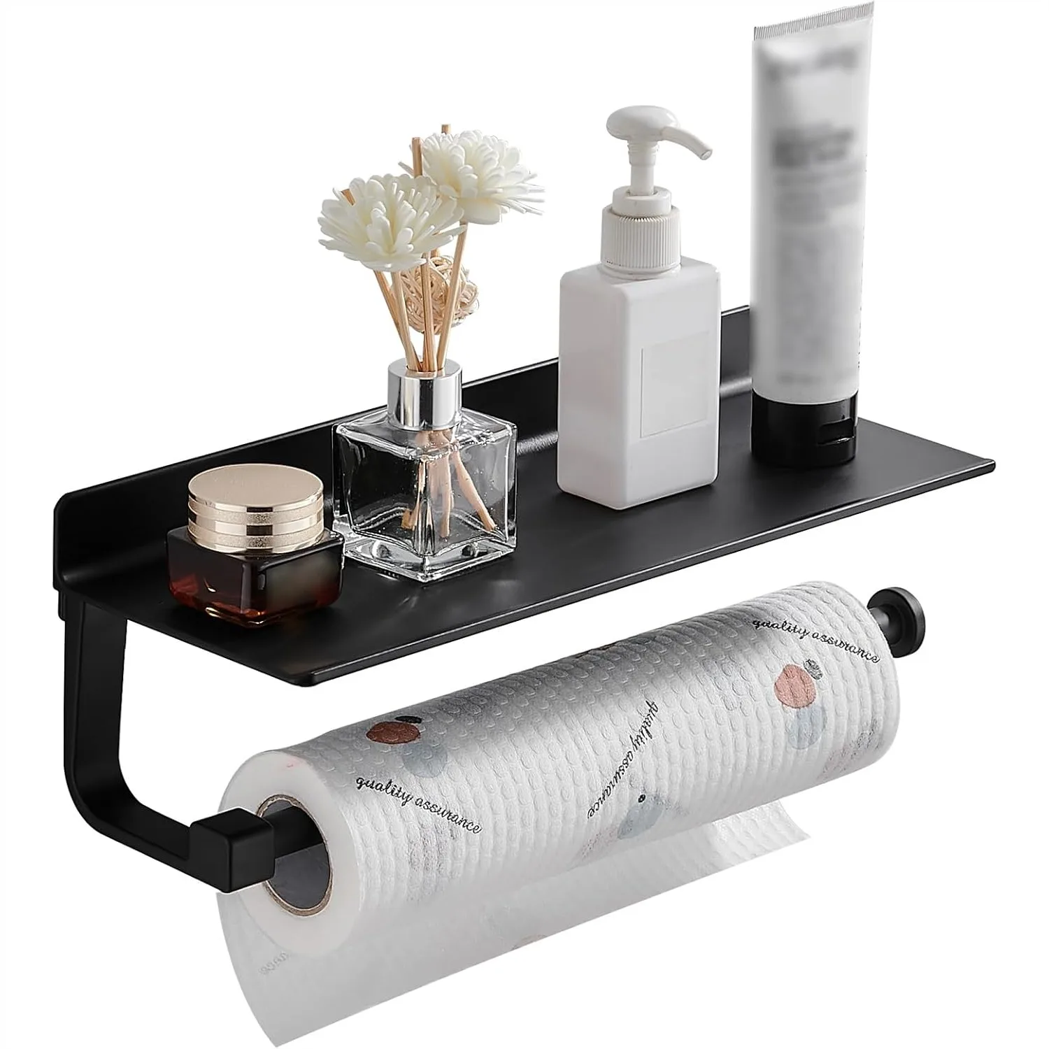 Wall Mount Paper Towel Holder with Shelf for Bathroom Kitchen, Adhesive Hand Towel Holder, Matte Black
Wall Mount Paper Towel Holder with Shelf for Bathroom Kitchen, Adhesive Hand Towel Holder, Matte Black