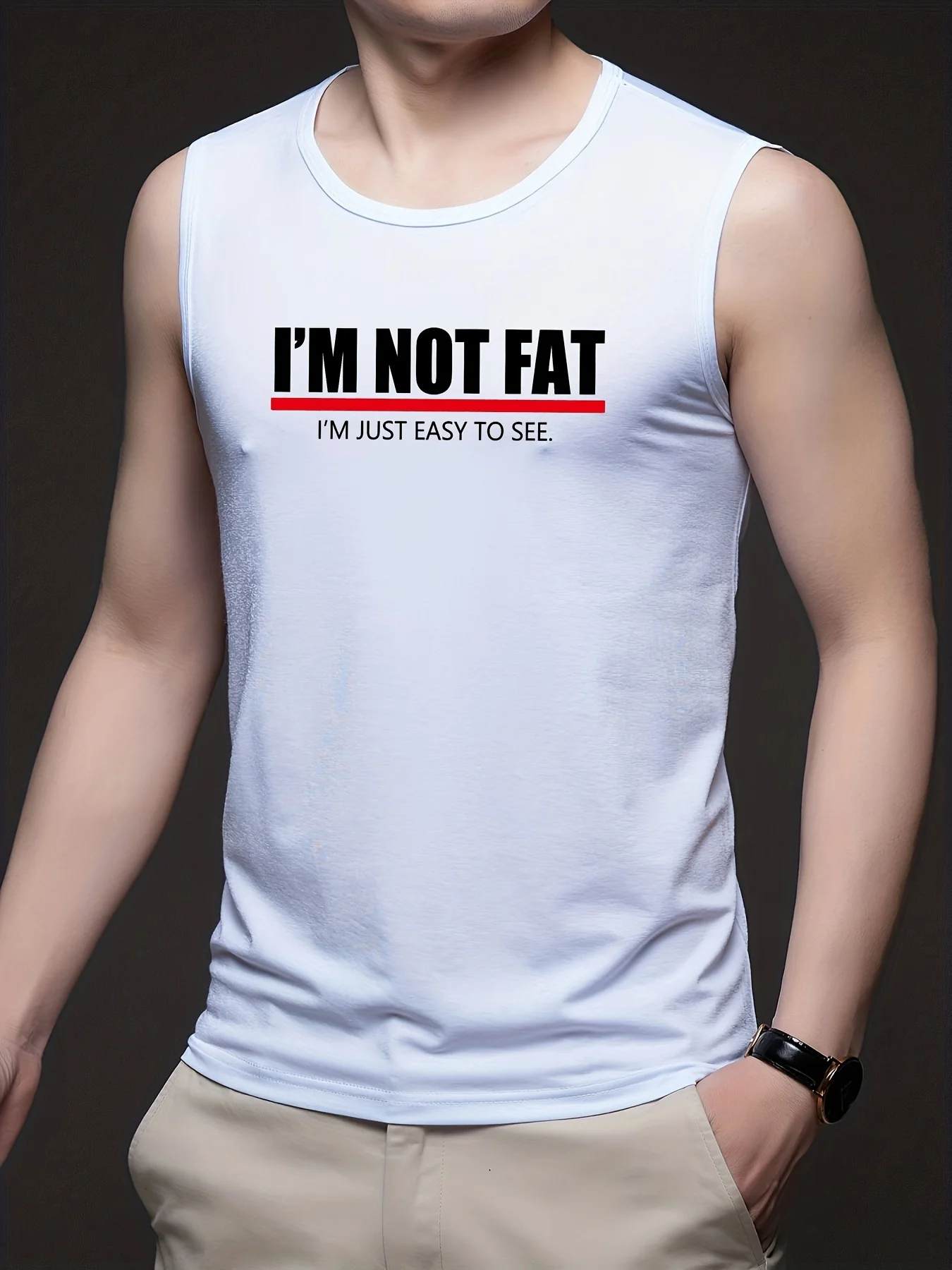 Men's "I'M NOT FAT" vest, a summer oversized loose sleeveless shirt, suitable for fitness, exercise and training.
Men's "I'M NOT FAT" vest, a summer oversized loose sleeveless shirt, suitable for fitness, exercise and training.