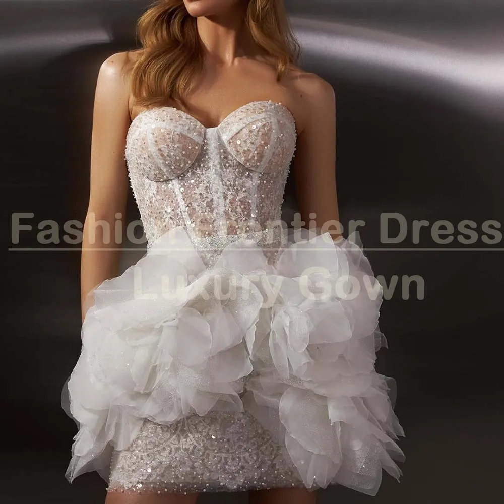 Formal White Beading Sequined Evening Dresses Sleeveless Strapless Flowers Above Knee Mini Skirt Gowns Special Event Prom Dress
Formal White Beading Sequined Evening Dresses Sleeveless Strapless Flowers Above Knee Mini Skirt Gowns Special Event Prom Dress