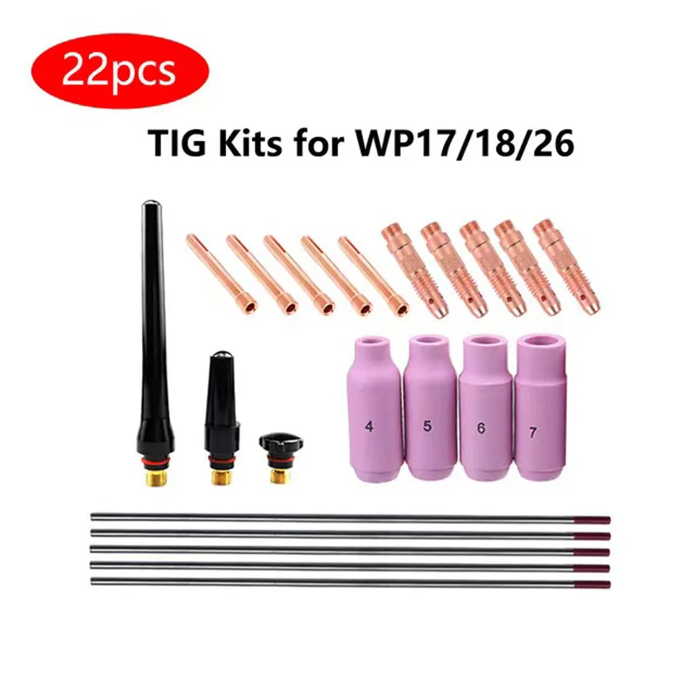 22PCS Tig welding torch tungsten electrode collet body collet ceramic nozzle kit welding accessories easy use for WP-17/18/26
22PCS Tig welding torch tungsten electrode collet body collet ceramic nozzle kit welding accessories easy use for WP-17/18/26