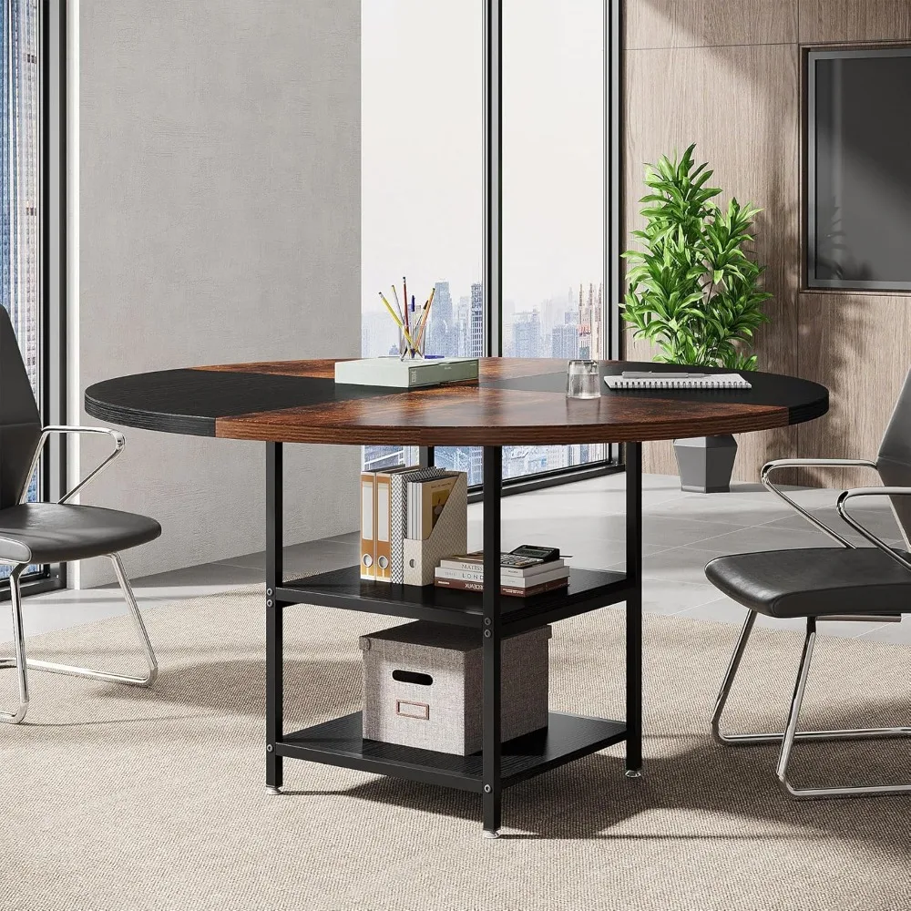 47-Inch Round Conference Table for 4-6 People, Wood Meeting Room Table with Storage Shelf and Metal Legs,Modern Office Training
47-Inch Round Conference Table for 4-6 People, Wood Meeting Room Table with Storage Shelf and Metal Legs,Modern Office Training
