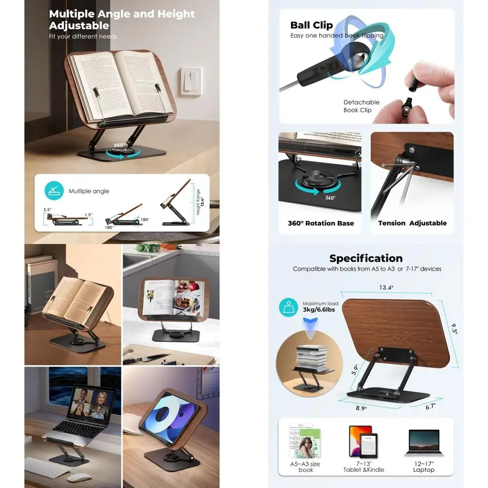 Регулируемая по высоте и углу наклона подставка для книг, 360° ° Поворотная подставка, портативная и легкая, идеально подходит для кухни, школы и электронных книг.
Регулируемая по высоте и углу наклона подставка для книг, 360° ° Поворотная подставка, портативная и легкая, идеально подходит для кухни, школы и электронных книг.