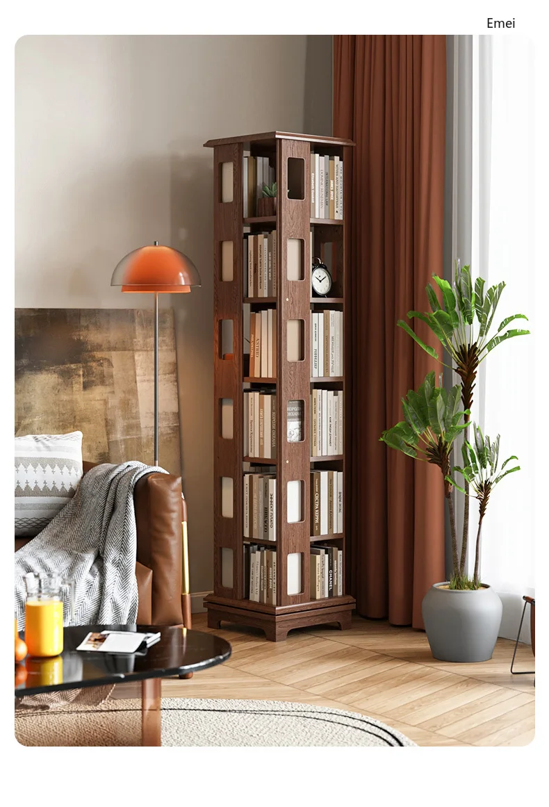 Solid wood floor-to-ceiling rotating bookshelf 360-degree bookcase shelf simple living room creative against the wall 
Solid wood floor-to-ceiling rotating bookshelf 360-degree bookcase shelf simple living room creative against the wall