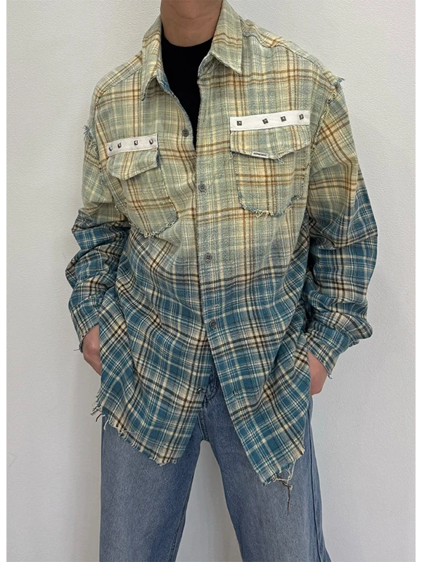 TANGZ STUDIO American Retro adient Plaid Men's Loose irt with Frayed Hemline Long Sve Cotton Vintage Sle Button up
TANGZ STUDIO American Retro adient Plaid Men's Loose irt with Frayed Hemline Long Sve Cotton Vintage Sle Button up