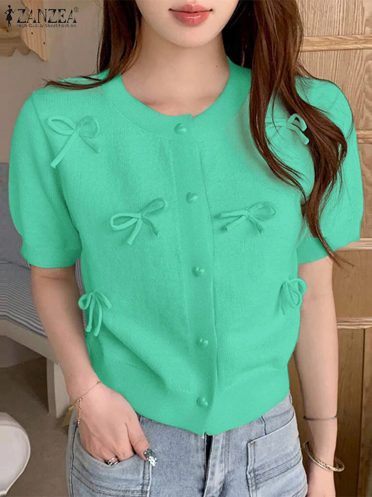 ZANZEA Elegant Women Summer Blouse Stylish Short Sleeve Bow Office Shirt Casual O Neck Knitted Tops Tunic Fashion OL Work Blusas
ZANZEA Elegant Women Summer Blouse Stylish Short Sleeve Bow Office Shirt Casual O Neck Knitted Tops Tunic Fashion OL Work Blusas