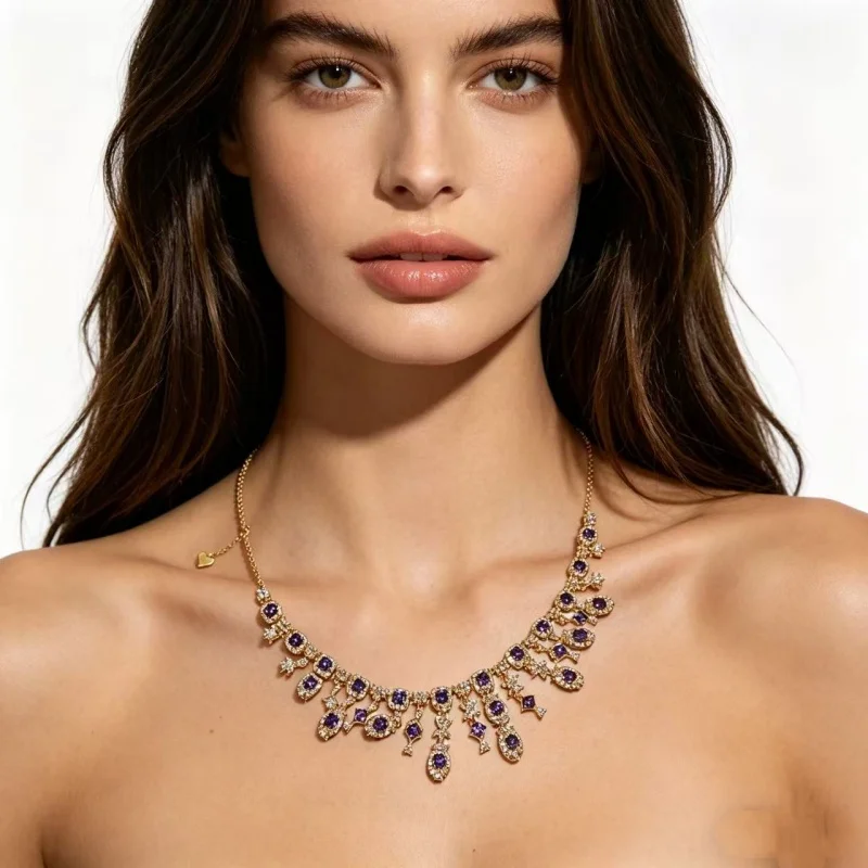 925 Sterling Silver Gold Plated Natural Tanzanite Choker Necklace, 4mm Square Tassel Fringe Design Necklace
925 Sterling Silver Gold Plated Natural Tanzanite Choker Necklace, 4mm Square Tassel Fringe Design Necklace