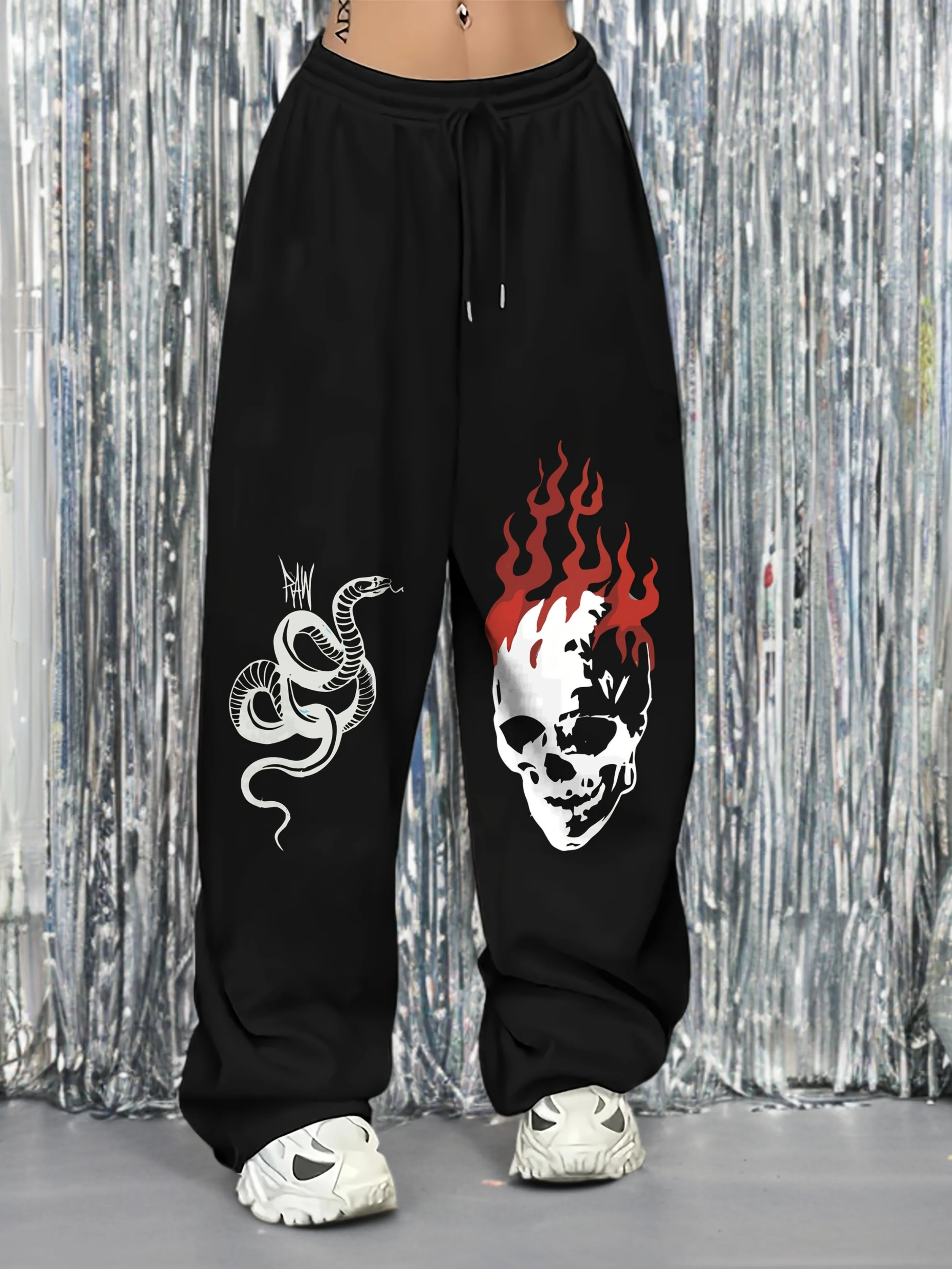 Женские осенние и зимние свободные прямые флисовые спортивные штаны больших размеров с уникальным черепом и змеиным принтом, уличная одежда, стильная универсальная одежда
Женские осенние и зимние свободные прямые флисовые спортивные штаны больших размеров с уникальным черепом и змеиным принтом, уличная одежда, стильная универсальная одежда