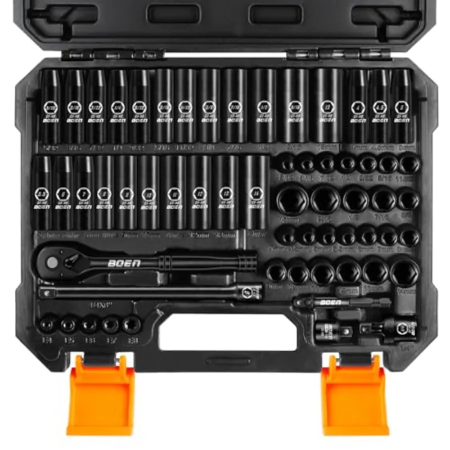 1/4" Drive Impact Socket Set 60-Piece Standard SAE 5/32"-9/16" and Metric (4-15mm) Cr-Mo Deep and Shallow Kit Includes Ratchet
1/4" Drive Impact Socket Set 60-Piece Standard SAE 5/32"-9/16" and Metric (4-15mm) Cr-Mo Deep and Shallow Kit Includes Ratchet