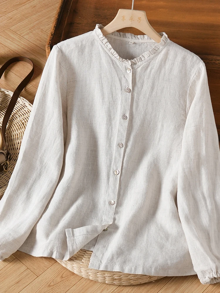 Women's Loose Fit Linen Shirt Long Sleeve Casual Style Vintage Embellished Collar Breathable Comfortable Autumn Top
Women's Loose Fit Linen Shirt Long Sleeve Casual Style Vintage Embellished Collar Breathable Comfortable Autumn Top