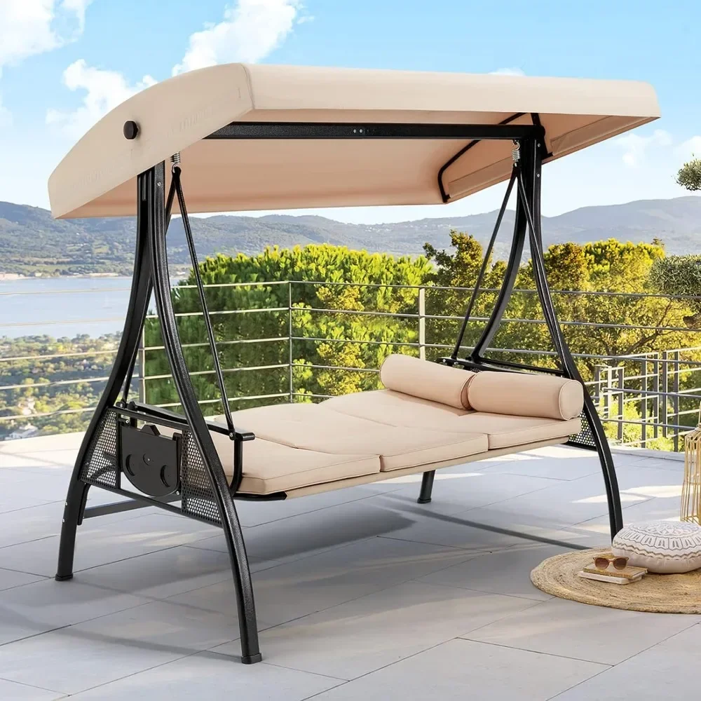Patio Swing, Swing Bed, 3-Seat Outdoor Swing Set with Adjustable Canopy, Thickened Cushion & Foldable Side Tray, Outdoor Swing
Patio Swing, Swing Bed, 3-Seat Outdoor Swing Set with Adjustable Canopy, Thickened Cushion & Foldable Side Tray, Outdoor Swing