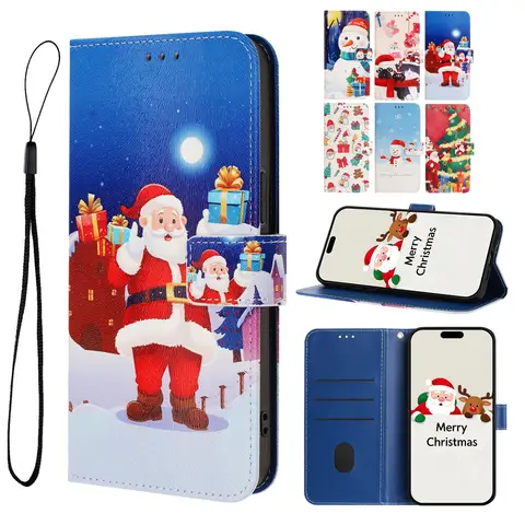 Christmas Phone Case for Huawei P40 P30 P20 Pro Lite Nova 4E 3E for Huawei P40 P30 P20 Snowman Stand Wallet Case Cover coque