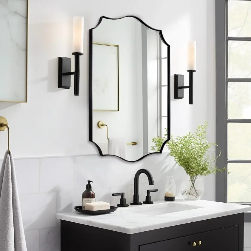 Black Bathroom Vanity Mirror, 22x30 Irregular Scalloped Wall Mirror in Stainless Steel Frame for Bathroom Bedroom Living Room
Black Bathroom Vanity Mirror, 22x30 Irregular Scalloped Wall Mirror in Stainless Steel Frame for Bathroom Bedroom Living Room