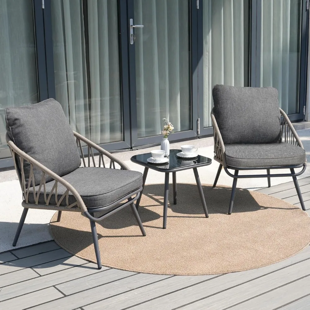 3 Piece Patio Bistro Set, Outdoor Apartment Balcony Furniture Sets, Woven Rope Chairs with Cushions
3 Piece Patio Bistro Set, Outdoor Apartment Balcony Furniture Sets, Woven Rope Chairs with Cushions