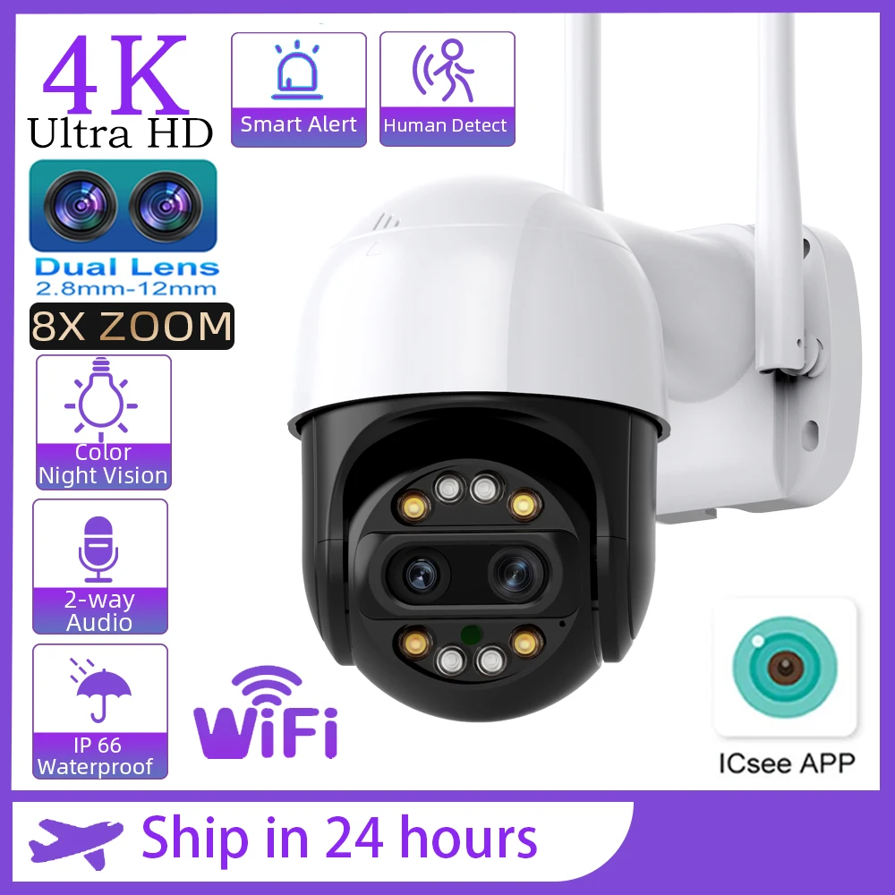 4K 8MP WIFI Camera Outdoor Dual Len 8X Zoom PTZ IP Security Protection Auto Track Night Vision P2P Video Surveillance Camera
4K 8MP WIFI Camera Outdoor Dual Len 8X Zoom PTZ IP Security Protection Auto Track Night Vision P2P Video Surveillance Camera