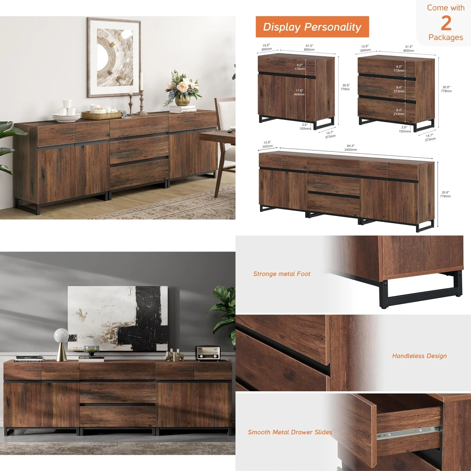 3-in-1 Sideboard Adjustable Shelves 3 Drawers Coffee Bar Cabinet Living Room Kitchen Brown, Customized
3-in-1 Sideboard Adjustable Shelves 3 Drawers Coffee Bar Cabinet Living Room Kitchen Brown, Customized