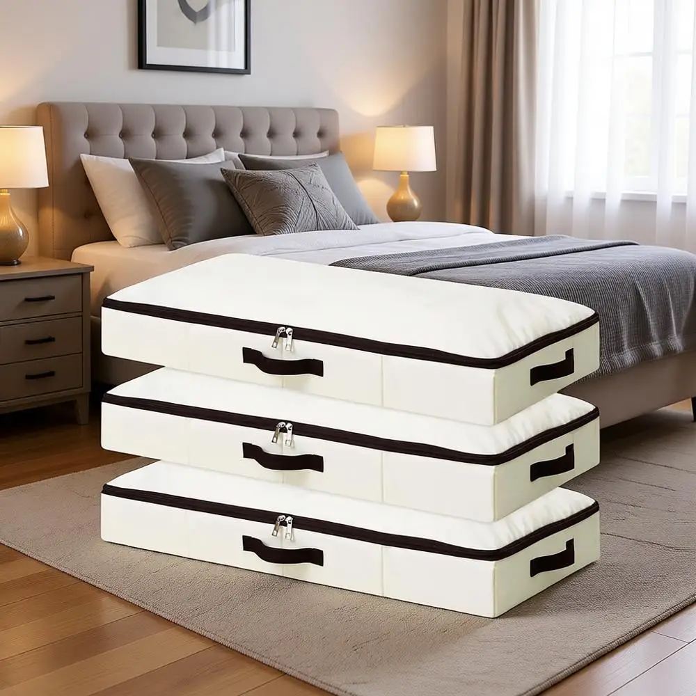 3-Pack 4 Beige Storage Bins for Under Bed, Ideal for Blankets, Pillows, and Quilts with Zippered Closure
3-Pack 4 Beige Storage Bins for Under Bed, Ideal for Blankets, Pillows, and Quilts with Zippered Closure