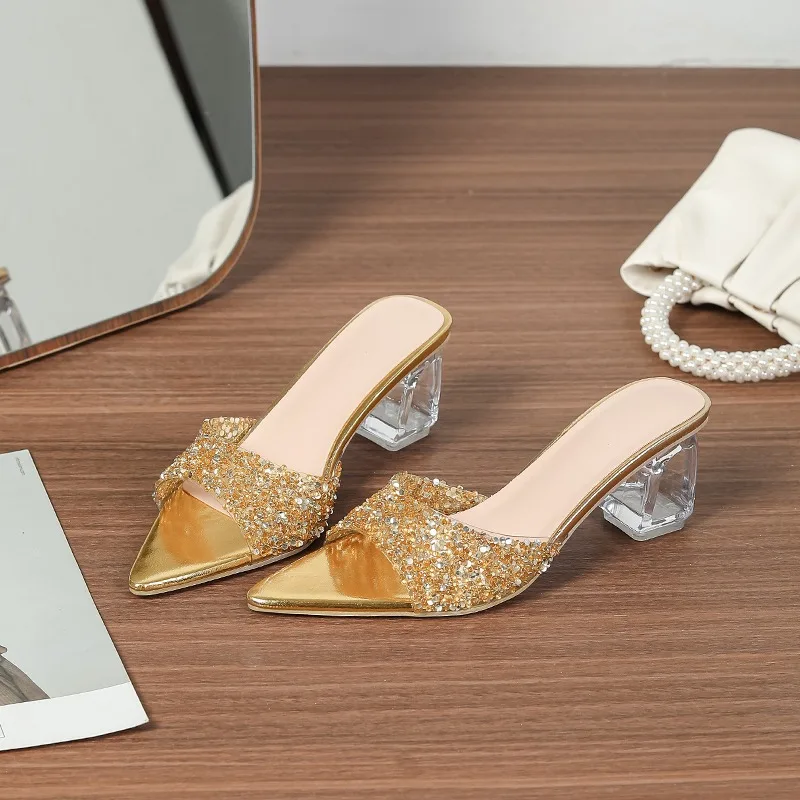 Fashion Women's Shoes Exquisite Bling High Heeled Sandals for Woman Sexy Pointed Tip Casual Shoes Designer Shoes Sandalias Mujer
Fashion Women's Shoes Exquisite Bling High Heeled Sandals for Woman Sexy Pointed Tip Casual Shoes Designer Shoes Sandalias Mujer
