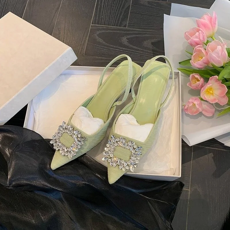 Rhinestone Square Buckle Pointed Toe Back Empty High-heeled Sandals Women's Commuter Wedding Shoes Designer New Luxury Sandals
Rhinestone Square Buckle Pointed Toe Back Empty High-heeled Sandals Women's Commuter Wedding Shoes Designer New Luxury Sandals