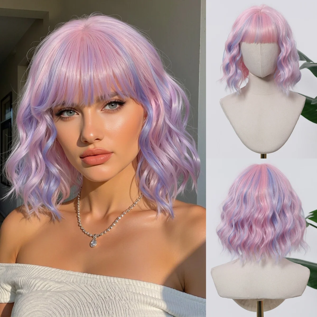 Allbell Magique Short Wavy Curly Wig Pink Blue Ombre Lolita Bob Wig with Bangs Pre-styled Cosplay Party Synthetic Wig for Women
Allbell Magique Short Wavy Curly Wig Pink Blue Ombre Lolita Bob Wig with Bangs Pre-styled Cosplay Party Synthetic Wig for Women