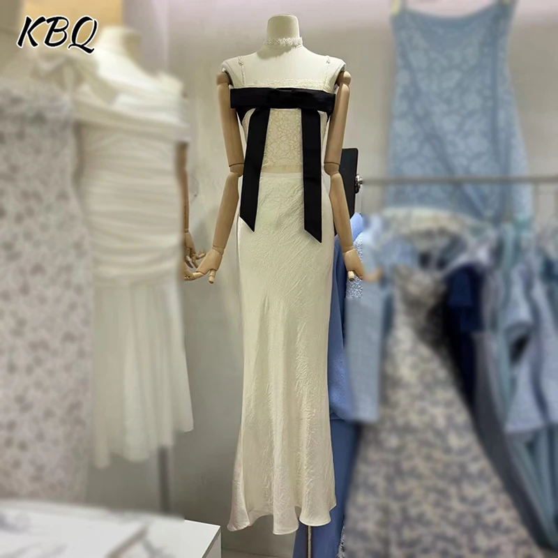 KBQ Elegant Chic Two Piece Sets For Women Square Collar Sleeveless Spliced Bowknot Tops High Wiast Long Skirt Slim Set Female
KBQ Elegant Chic Two Piece Sets For Women Square Collar Sleeveless Spliced Bowknot Tops High Wiast Long Skirt Slim Set Female