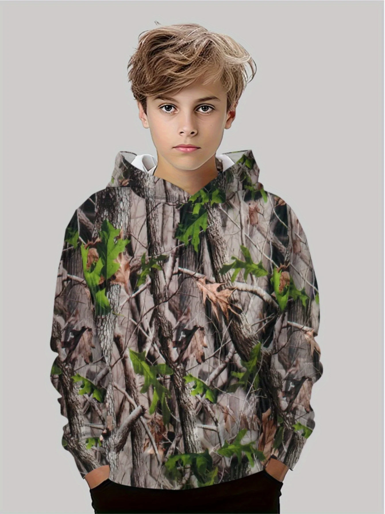  Куртка с капюшоном для мальчиков — реалистичный зелено-коричневый пуловер с камуфляжным принтом, свободное повседневное уличное пальто для весенне-осеннего уличного топа
Куртка с капюшоном для мальчиков — реалистичный зелено-коричневый пуловер с камуфляжным принтом, свободное повседневное уличное пальто для весенне-осеннего уличного топа