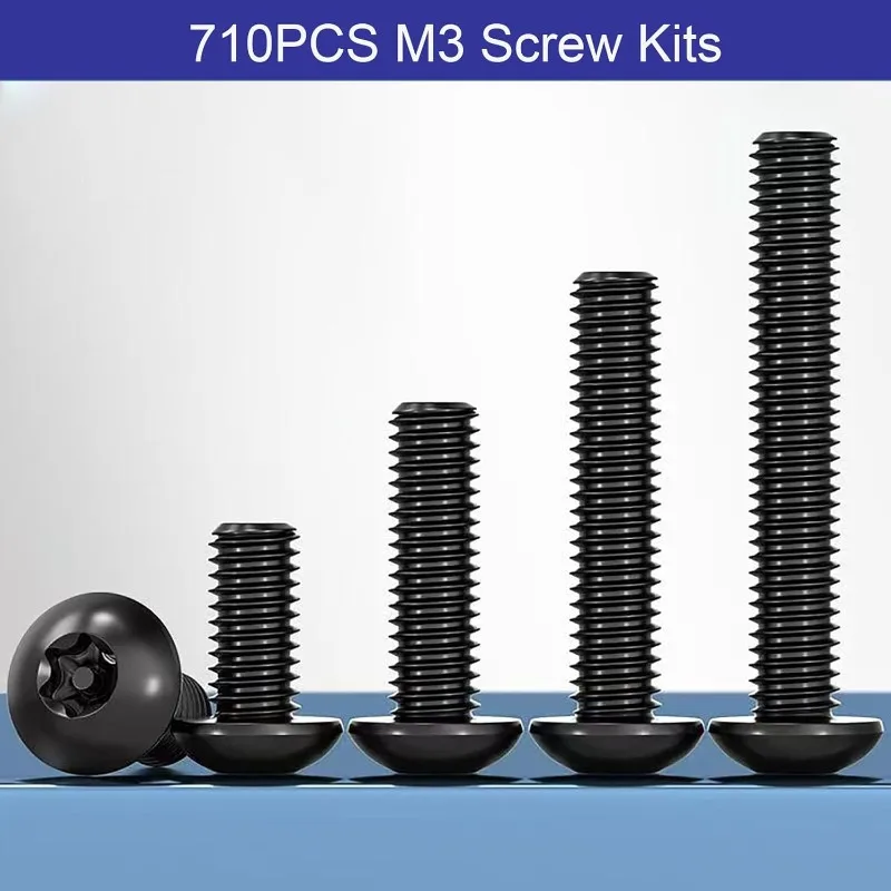 M3 Metric Screws Assort Kit 710PCS M3x6 to M3x30mm 10.9 Grade Steel Fasteners with Nuts Washers Black Zinc Plat for 3D Printing
M3 Metric Screws Assort Kit 710PCS M3x6 to M3x30mm 10.9 Grade Steel Fasteners with Nuts Washers Black Zinc Plat for 3D Printing