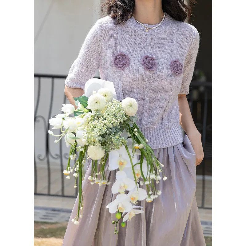 YIDU 2022 Women's Three-Dimensional Flower Short-Sleeved Knitted Wool Sweater, T-shirt,Korean Rose, Summer Spring Novel
YIDU 2022 Women's Three-Dimensional Flower Short-Sleeved Knitted Wool Sweater, T-shirt,Korean Rose, Summer Spring Novel