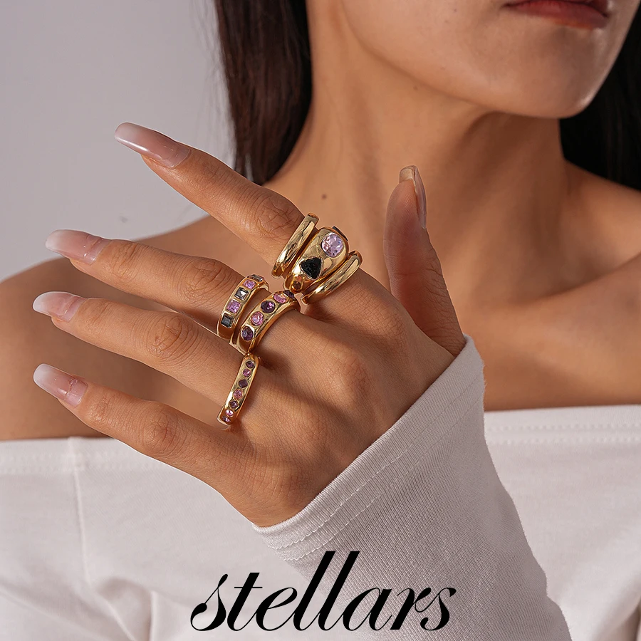 Metallic Purple Rings Set with Rhinestones 6-Piece Geometric round Square Open Vintage High-End Design Jewelry Accessory
Metallic Purple Rings Set with Rhinestones 6-Piece Geometric round Square Open Vintage High-End Design Jewelry Accessory