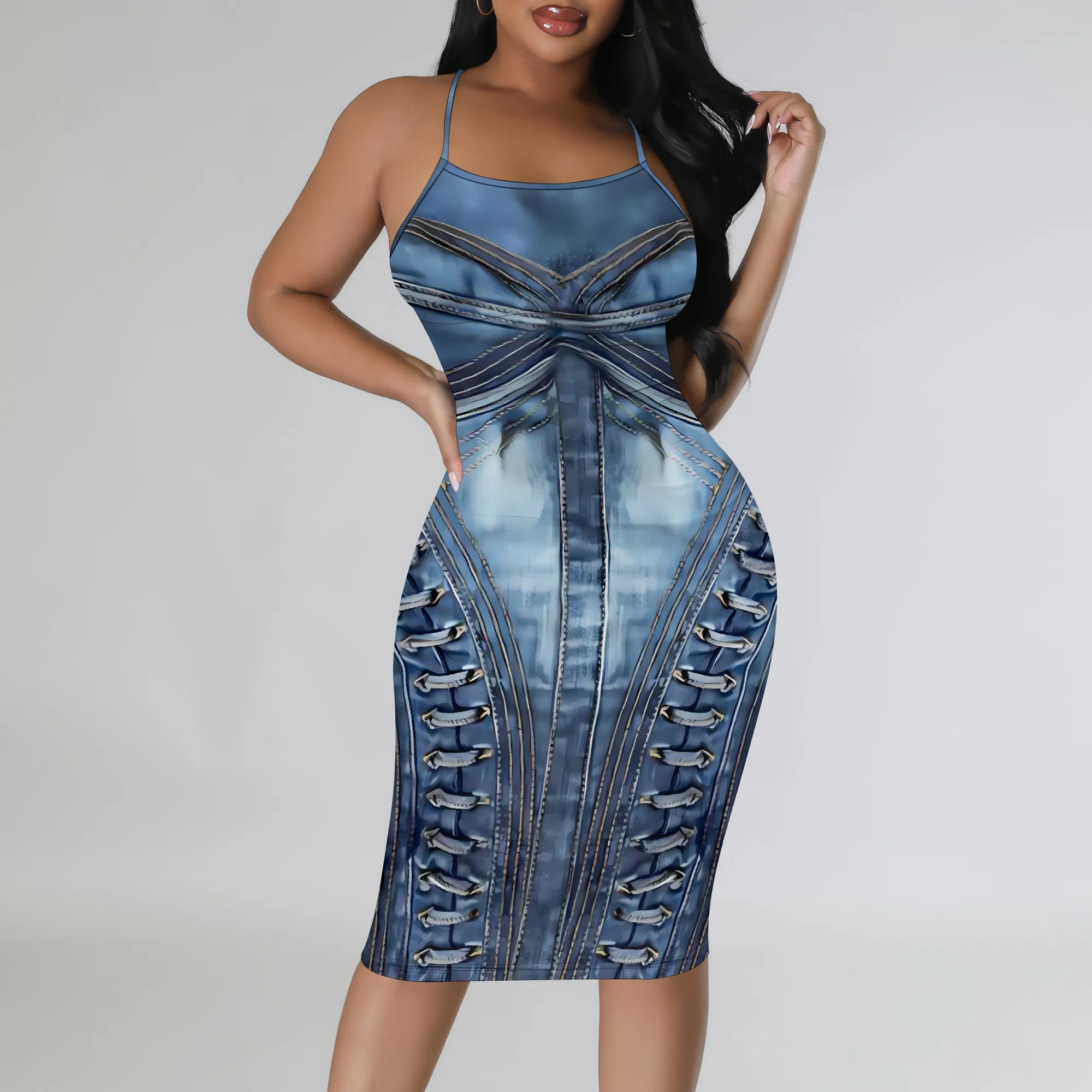 Nupusa Denim Stitch Print Dress for Women Standard Size Summer Casual Spaghetti Strap Midi Dress
Nupusa Denim Stitch Print Dress for Women Standard Size Summer Casual Spaghetti Strap Midi Dress